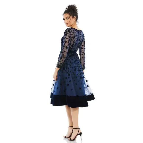 Mac Duggal Velvet Embellished Illusion High Neck 67007 Dress Midnight Size 8 - Picture 3 of 15